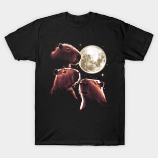 Three Capybara Moon Funny Capybara Meme Mystical Capybara T-Shirt